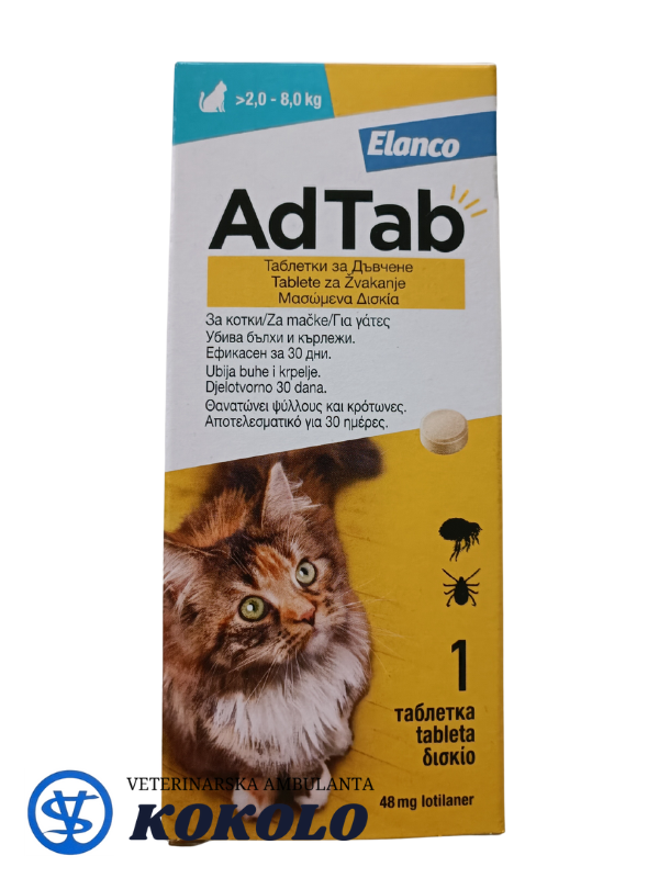 AdTab tablete protiv buha i krpelja za mačke 2-8 kg