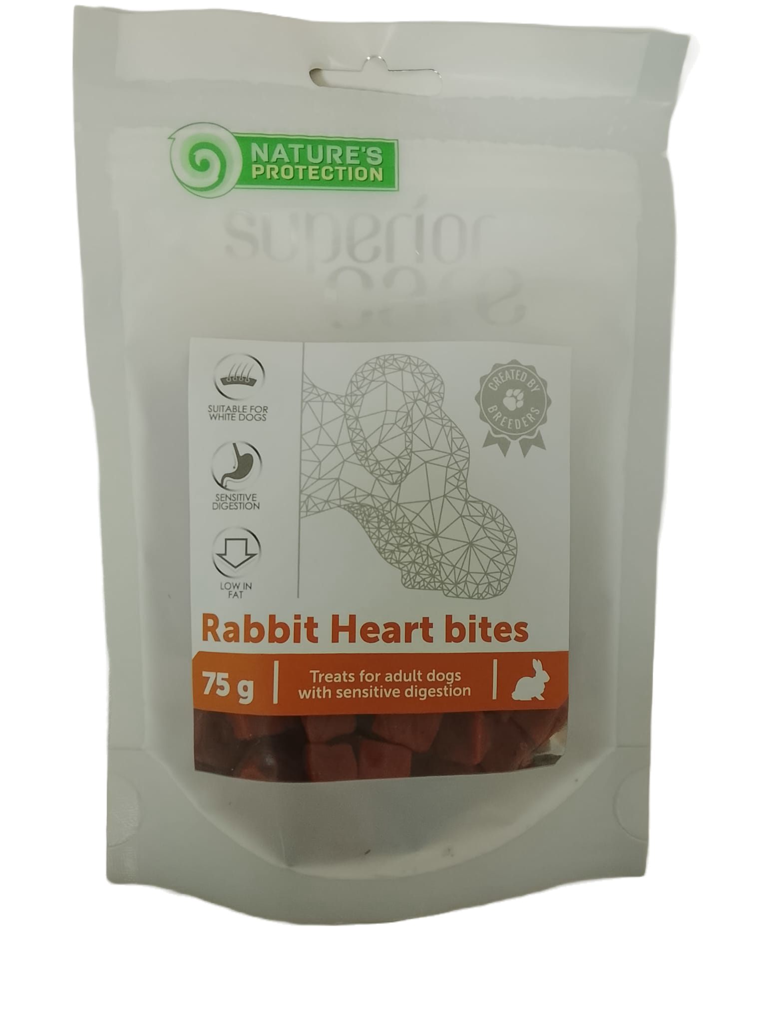 NATURE’S PROTECTION Superior Care Rabbit heart bites 75g – poslastice za odrasle pse s osjetljivom probavom